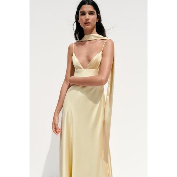 ZARA FOULARD SATIN MAXI DRESS - Picture 4 of 8